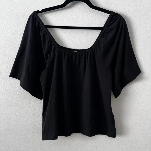 Pact Women's Luxe Jersey Flutter Sleeve Top in Black Short Sleeve size small - Picture 2 of 10